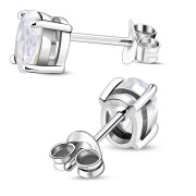 5x7mm Oval Prong-Set Clear CZ Sterling Silver Stud Earrings - e446